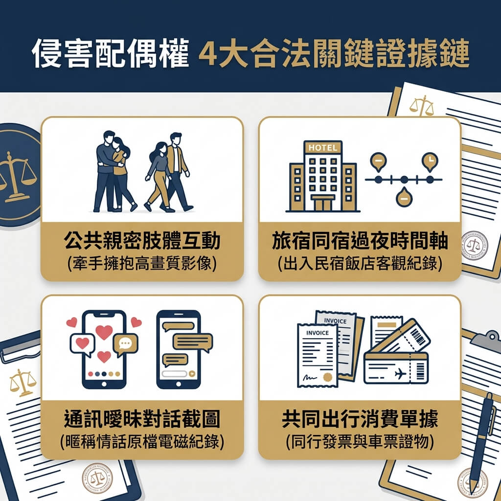 侵害配偶權民事法庭4大合法關鍵證據鏈